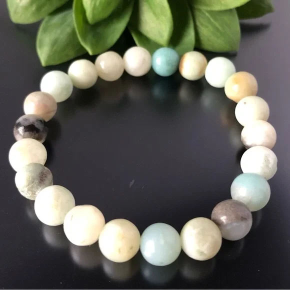 Color Amazonite 8mm Natural Stone Beads Stretchable Bracelet - Picture 3 of 4
